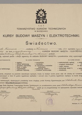 Świadectwo wystawione Kazimierzowi Sokołowskiemu