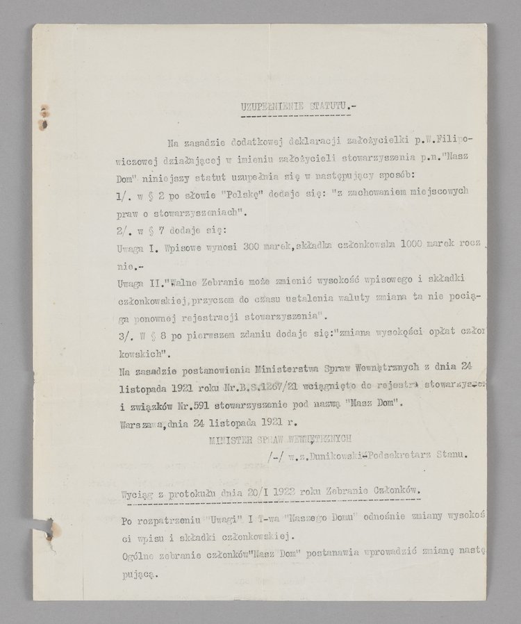 Statut Towarzystwa Nasz Dom