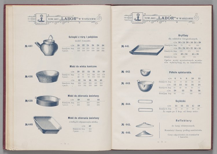 Katalog i cennik wyrobów kuchennych Towarzystwa Akcyjnego Emaljerni i Warsztatów w Warszawie "Labor"