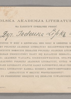 Zaproszenie na uroczyste doroczne zebranie Polskiej Akademii Literatury