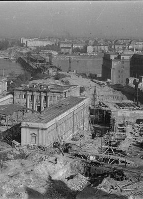 Widok placu budowy Trasy W-Z i mostu Śląsko-Dąbrowskiego