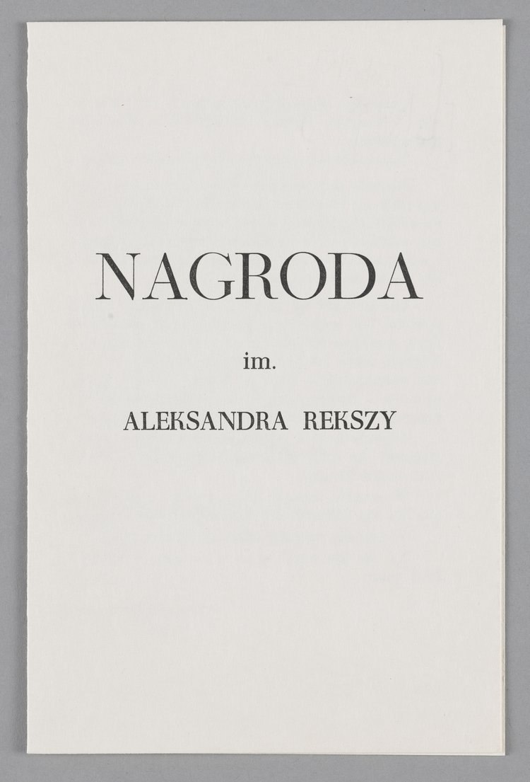 Blankiet potwierdzający przyznanie Nagrody im. Aleksandra Rekszy wraz z listą dotychczasowych laureatów z lat 1986-2007
