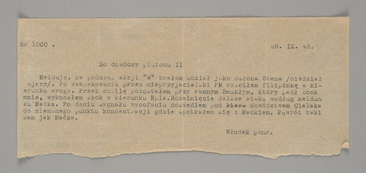 Raport z opisem przebiegu Akcji "W" - Akcji Dywersyjnej "Wilanów" wraz z trzema załącznikami