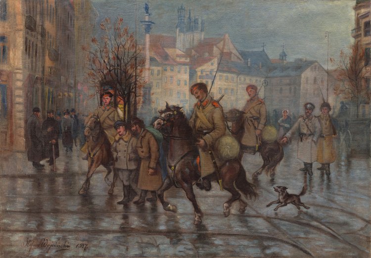Patrol rosyjski na placu Zamkowym w 1905 roku