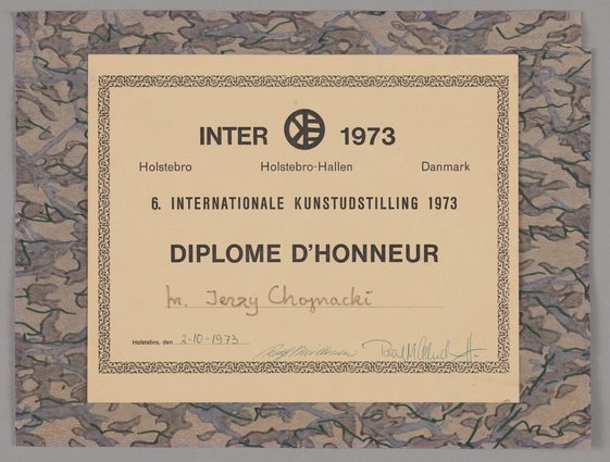 Diplome d'Honneur dla Jerzego Chojnackiego