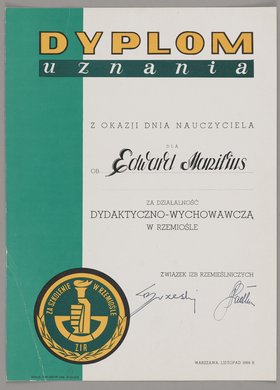 Dyplom przyznany Edwardowi Manitiusowi