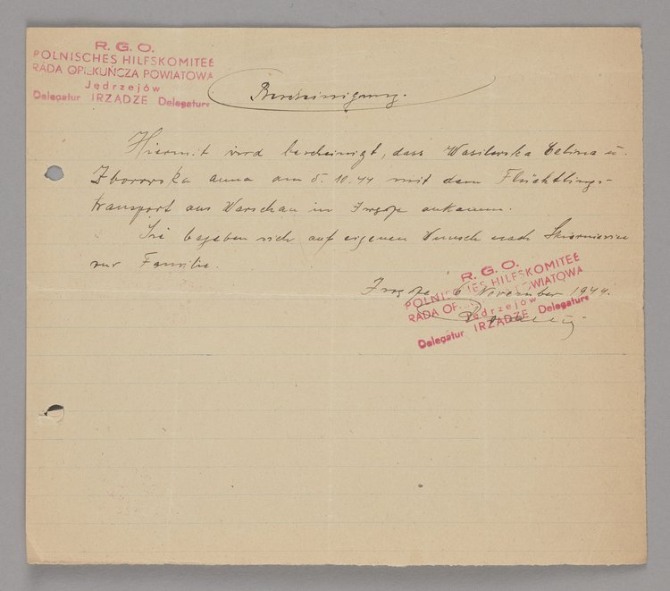 Bescheinigung/Zaświadczenie Rady Opiekuńczej Powiatowej Jędrzejów