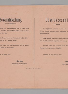 Bekanntmachung / Obwieszczenie o nakazie zabicia wszystkich gołębi na terenie Warszawy oraz zakazie ich trzymania