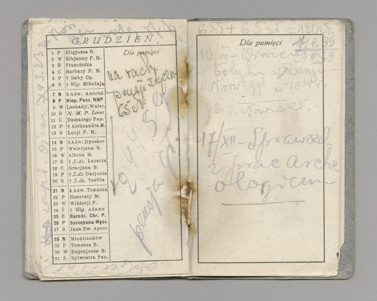 Kalendarz kieszonkowy na 1924 rok oraz kartka z widokiem Domu Towarowego Bracia Jałkowscy