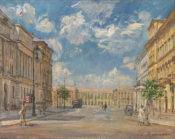Widok na pałac Saski od strony Krakowskiego Przedmieścia Zieliński, Stanisław lata 1936 - 1938