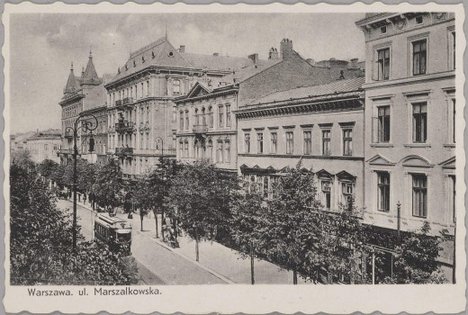 Ulica Marszałkowska przy wylocie ulicy Rysiej, ok. 1938