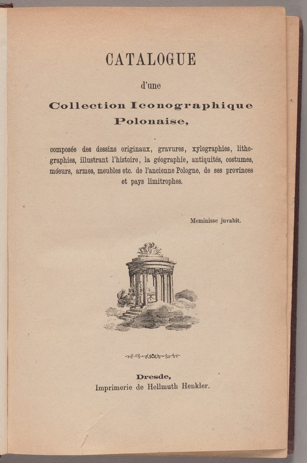 Catalogue d'une collection iconographique polonaise ..., ze zbiorów Biblioteki Muzeum Warszawy