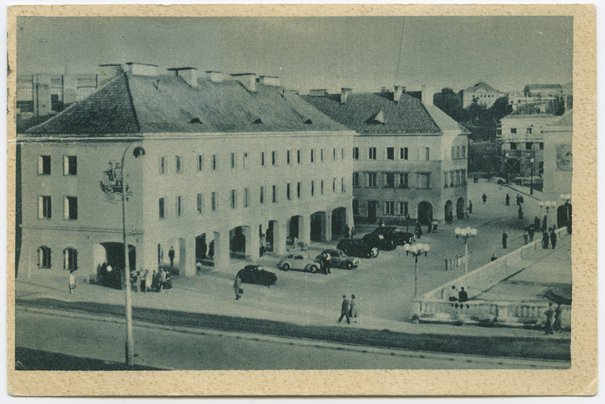 Pocztówka - Rynek Mariensztacki od strony Trasy W-Z, między 1949 - 1950