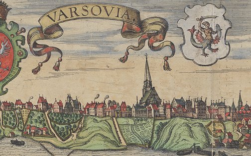 Widok ogólny Warszawy z końca XVI w., fragment, Abraham Hogenberg wg Jacoba Hoefnagla, po 1586