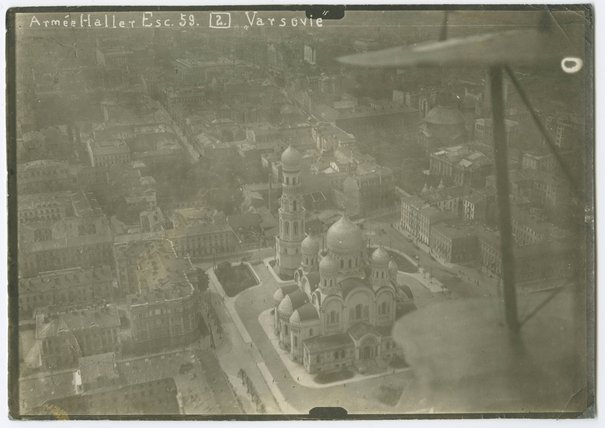 Zdjęcie lotnicze Śródmieścia, widok od placu Saskiego w kierunku południowym, 1919