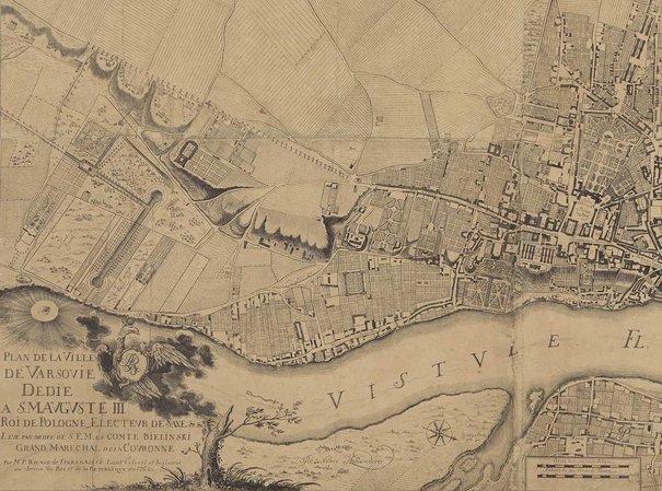 Pierre Ricaud de Tirregaille, Gottlob Jakob Marstaller, Plan de la ville de Varsovie... (Plan miasta Warszawy...], tzw. mały plan Tirregaille'a, skala ok. 6750 (fragment), 1762