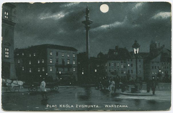 Plac Zamkowy z kolumną Zygmunta III Wazy nocą, ok. 1905