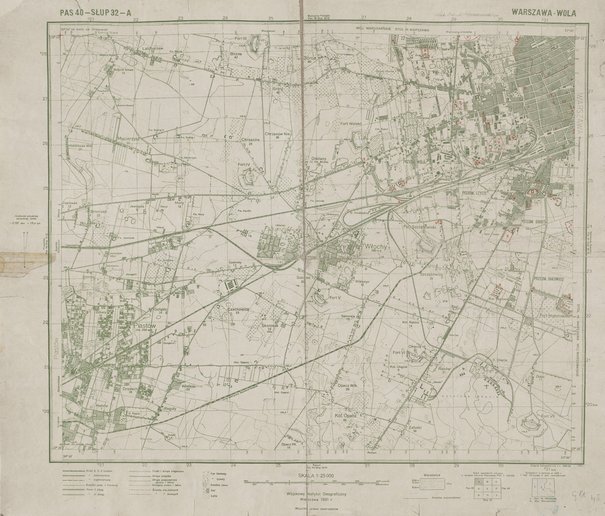 Służba Geograficzna Komendy Głównej Armii Krakowej "Schronisko", Wojskowy Instytut Geograficzny, tzw. Mapa BOM; Warszawa-Wola, PAS 40 - SŁUP 32 - A, 1:25 000 (mapa topograficzna), 1943