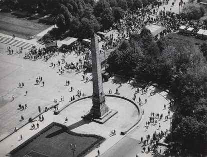 Aerial view of the Palace of Culture and Science surroundings, before 1974
