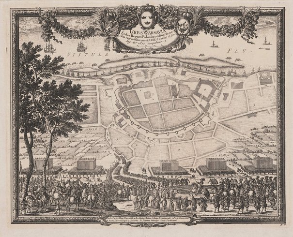 Erik Jönson Dahlbergh, Samuel Pufendorf, Urbs Warsavia Sedes Regum Poloniae (...) [Miasto Warszawa siedziba Królów Polski (...)], ok. 1:4000, 1696, 1697 lub 1729
