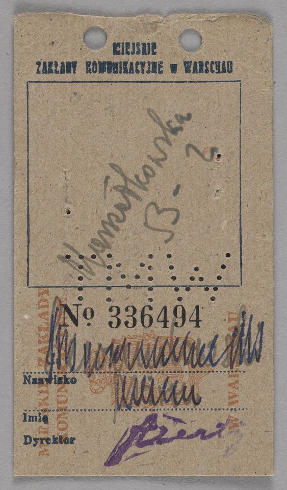 Bilet tramwajowy z okresu okupacji autorstwo nieznane, Tramwaje Miejskie w Warszawie, Miejskie Zakłady Komunikacyjne w Warszawie między 1939 a 1944