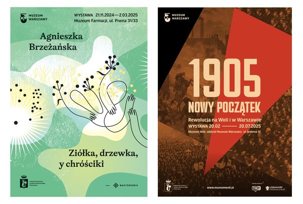 Projekty graficzne dotyczące wystaw czasowych w Muzeum Warszawy autorstwa Joanny Bębenek
