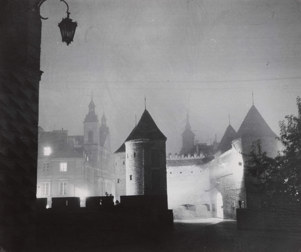 The Warsaw Barbican at night, before 1974