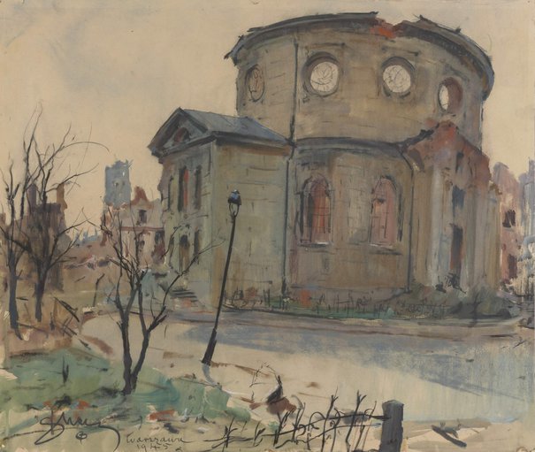Antoni Suchanek, Kościół ewangelicko-augsburski Św. Trójcy w ruinie, 1945