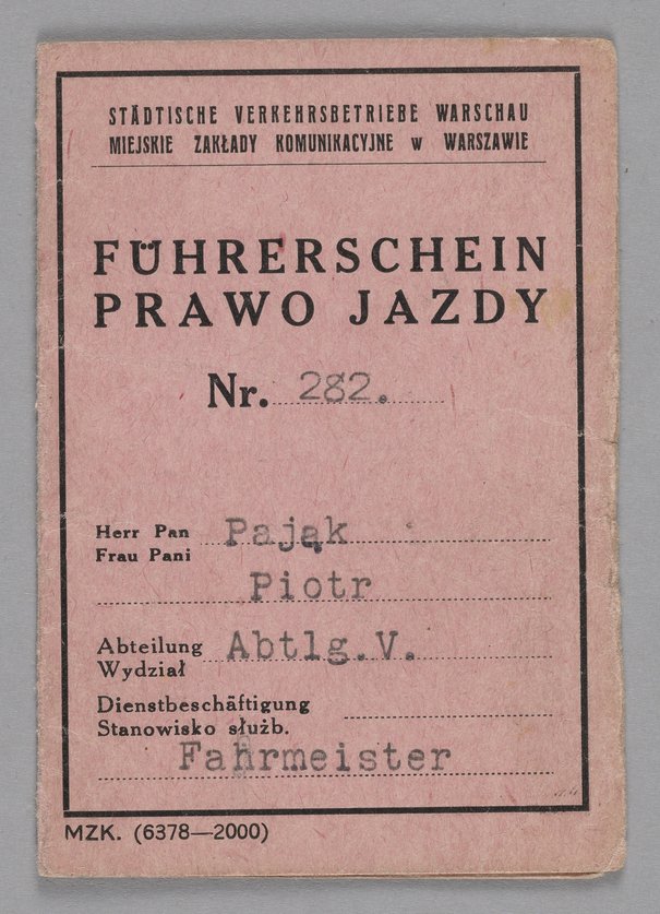 Führerschein / Prawo jazdy Piotra Pająka autorstwo nieznane między 1939 a 1944