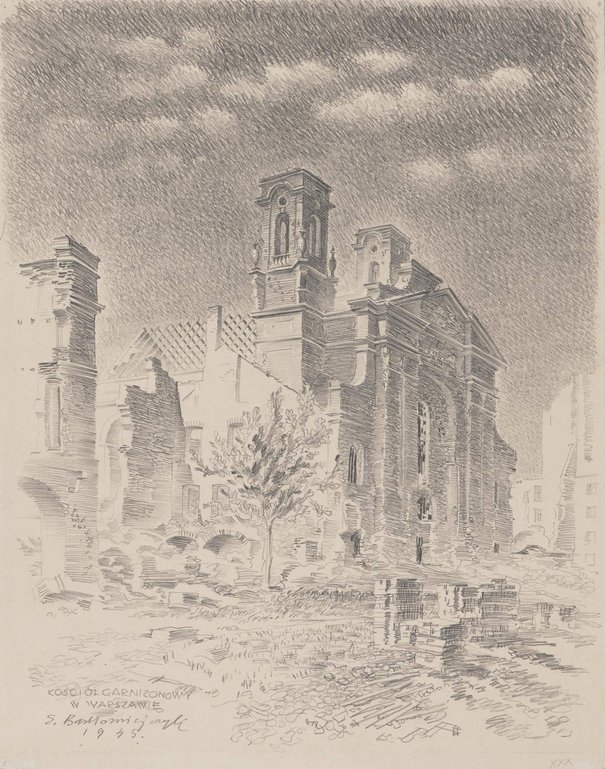 Edmund Ludwik Bartłomiejczyk, Ruiny kościóła garnizonowego w Warszawie, 1945